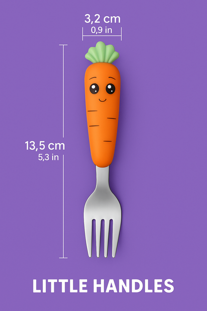 Kids Carrot Spoon & Fork Set – Safe PP Handle & 304 Stainless Steel | Little Handles
