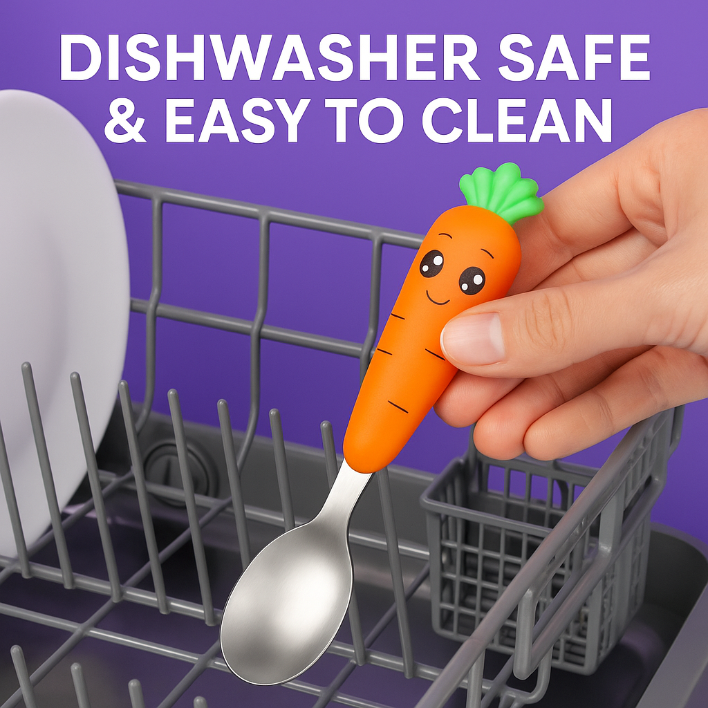 Kids Carrot Spoon & Fork Set – Safe PP Handle & 304 Stainless Steel | Little Handles