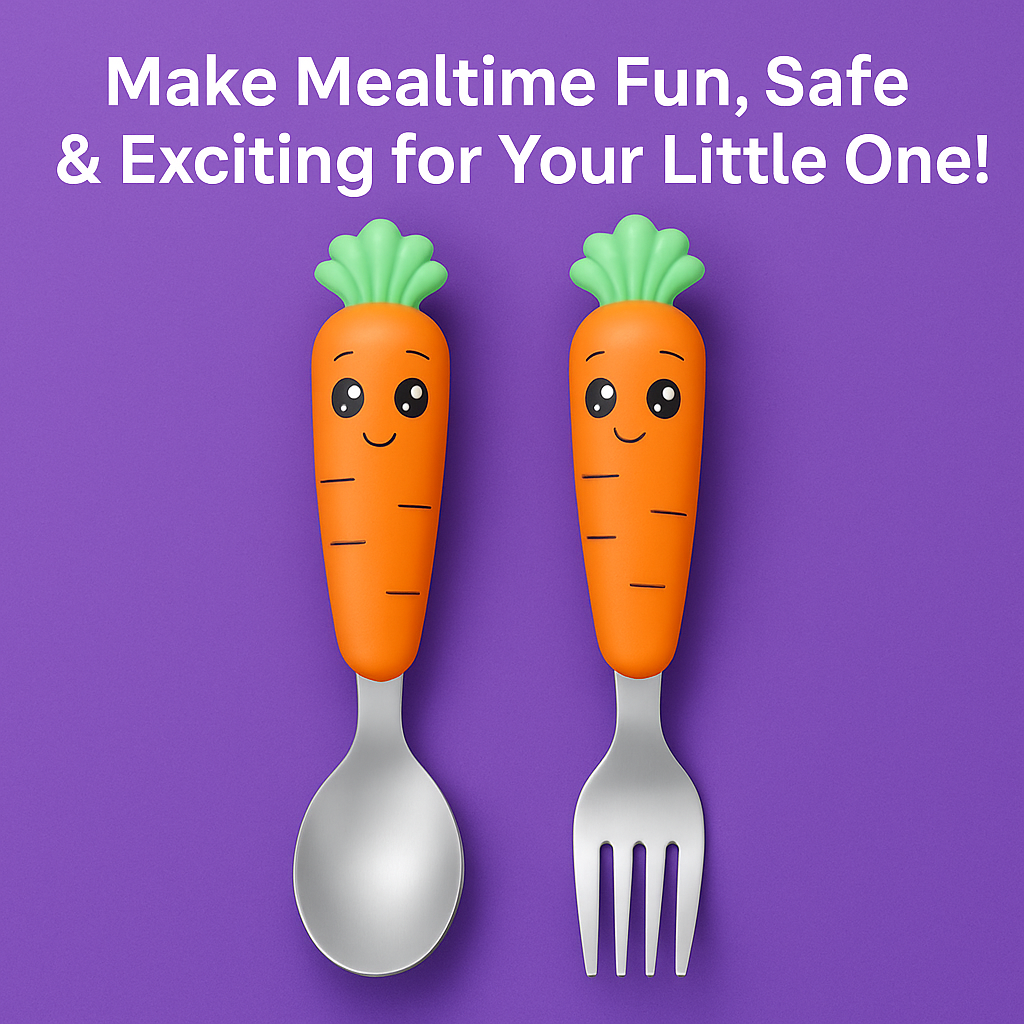 Kids Carrot Spoon & Fork Set – Safe PP Handle & 304 Stainless Steel | Little Handles