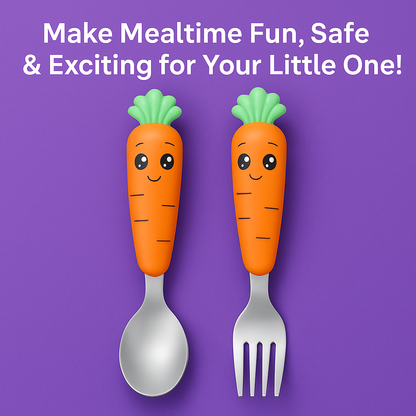 Kids Carrot Spoon & Fork Set – Safe PP Handle & 304 Stainless Steel | Little Handles