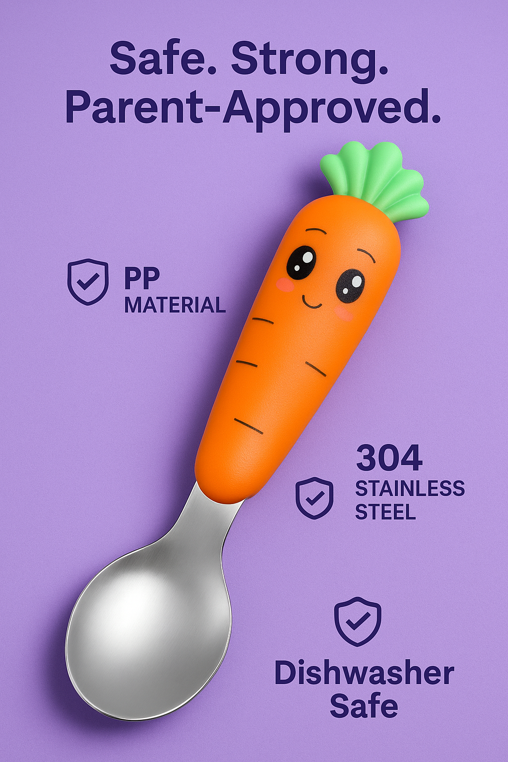 Kids Carrot Spoon & Fork Set – Safe PP Handle & 304 Stainless Steel | Little Handles