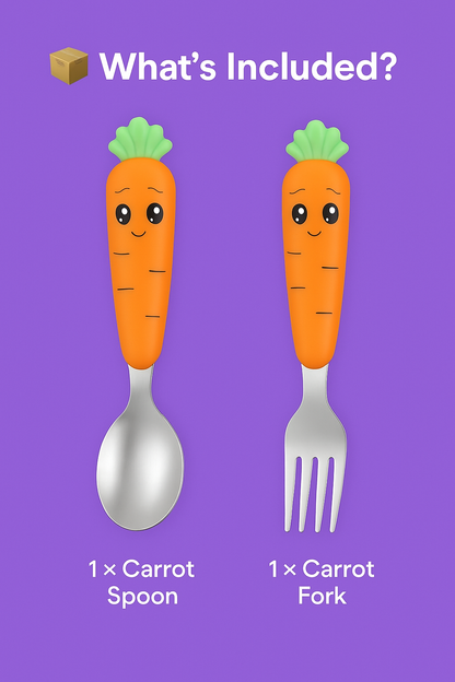 Kids Carrot Spoon & Fork Set – Safe PP Handle & 304 Stainless Steel | Little Handles
