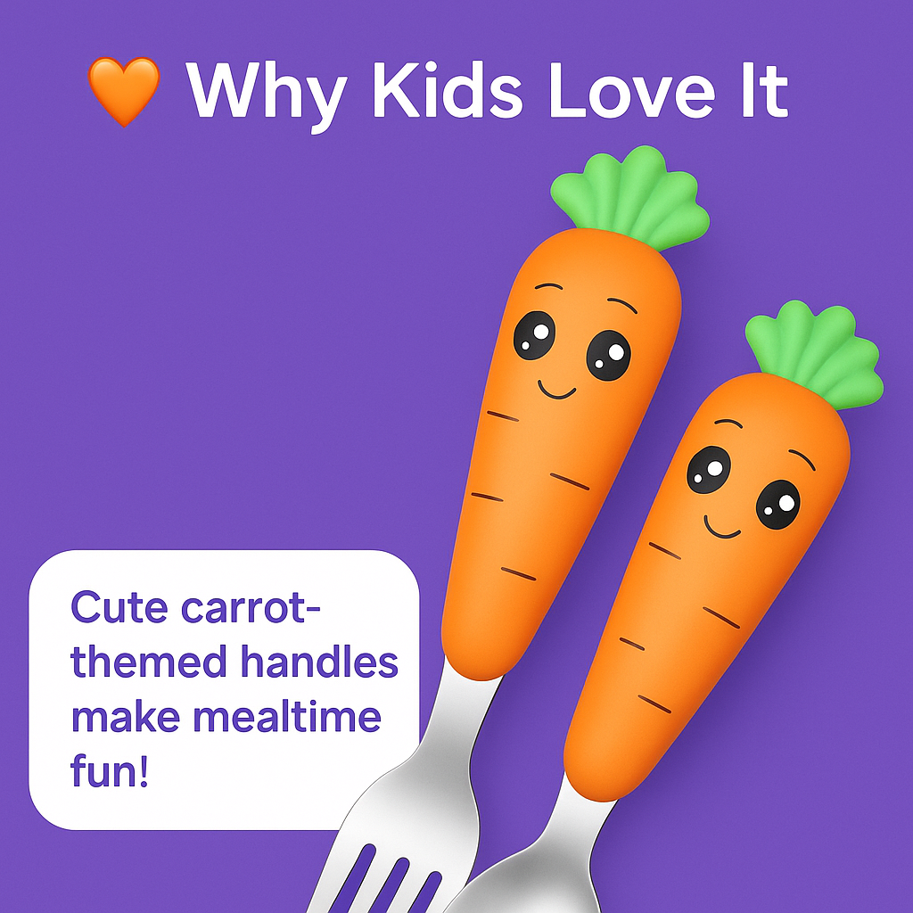 Kids Carrot Spoon & Fork Set – Safe PP Handle & 304 Stainless Steel | Little Handles