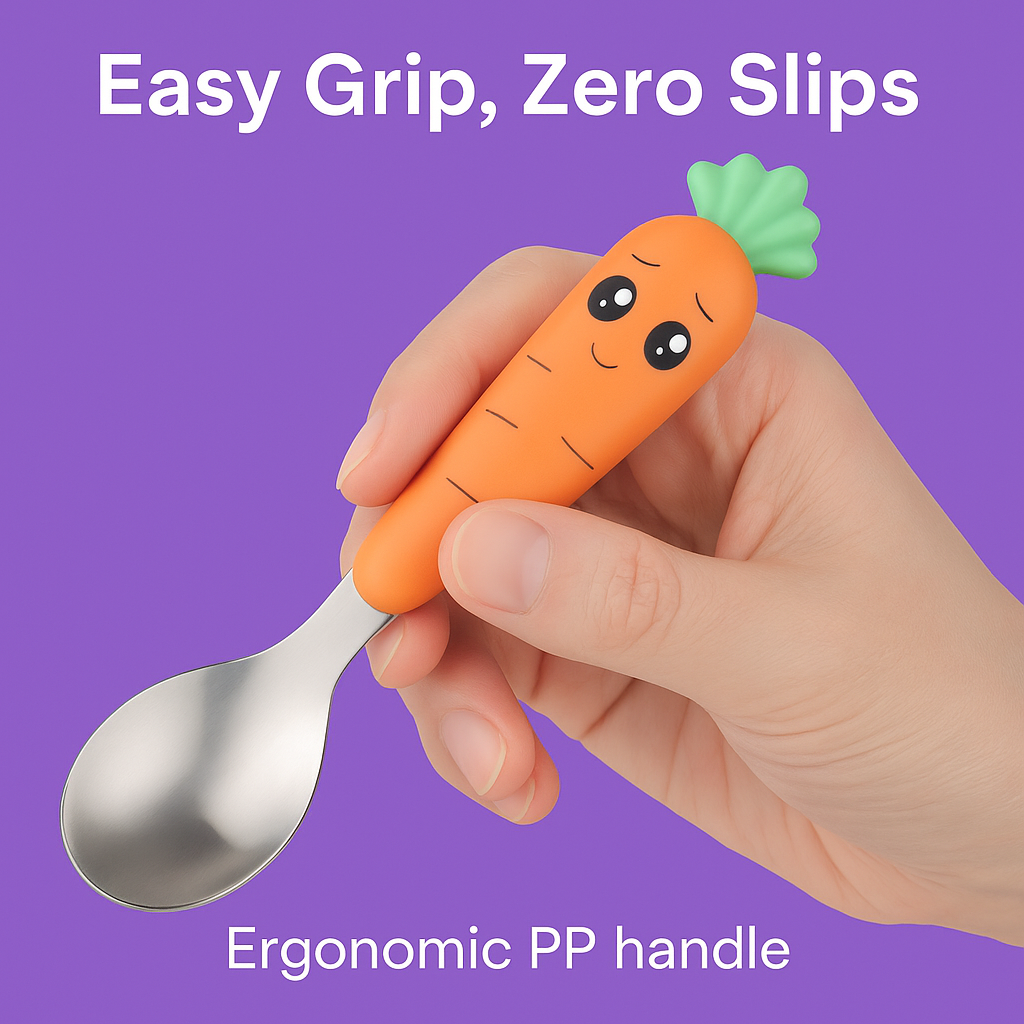 Kids Carrot Spoon & Fork Set – Safe PP Handle & 304 Stainless Steel | Little Handles